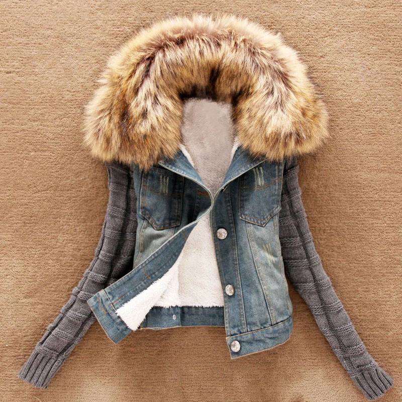 2018 Spring Autumn Fashion Women's clothing Slim Vintage Spliced Fake fur collar Thick Wool Liner Women's Denim jacket Ljj0005
2018 Spring Autumn Fashion Women's clothing Slim Vintage Spliced Fake fur collar Thick Wool Liner Women's Denim jacket Ljj0005