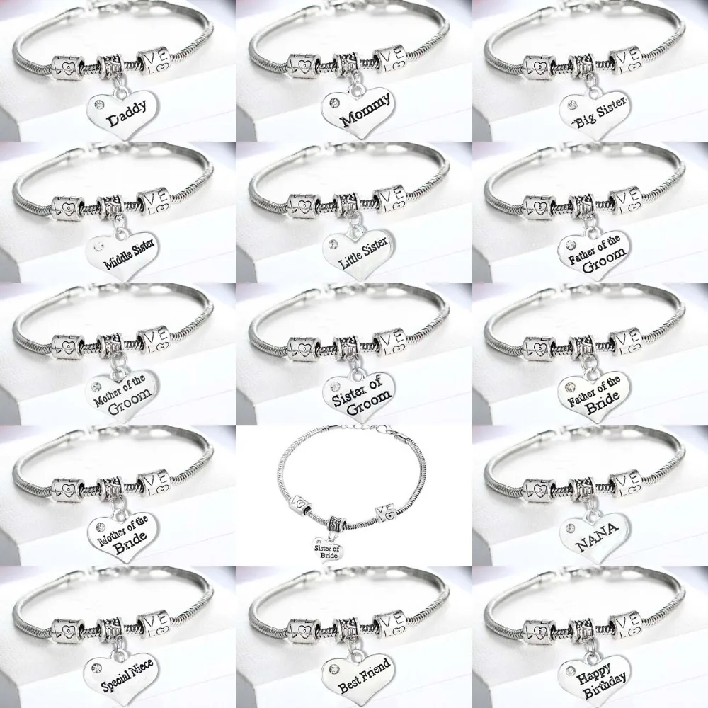 Love Heart Daddy Mommy Sister Crystal Charm Bracelet Beads Chain Bangle Women Men Family Wedding Jewelry Friend Bracelets Gift
Love Heart Daddy Mommy Sister Crystal Charm Bracelet Beads Chain Bangle Women Men Family Wedding Jewelry Friend Bracelets Gift