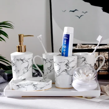6pcs/set Imitation marble ceramics Bathroom Accessories Set Soap Dispenser/Toothbrush Holder/Tumbler/Soap Dish Bathroom Products
6pcs/set Imitation marble ceramics Bathroom Accessories Set Soap Dispenser/Toothbrush Holder/Tumbler/Soap Dish Bathroom Products