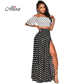 Fashion Womens Wave Point Strapless 2 Piece Sets 2019 Temperament Slash Neck Slim Top+Sexy Fork Opening Long Skirt Females Suits
Fashion Womens Wave Point Strapless 2 Piece Sets 2019 Temperament Slash Neck Slim Top+Sexy Fork Opening Long Skirt Females Suits