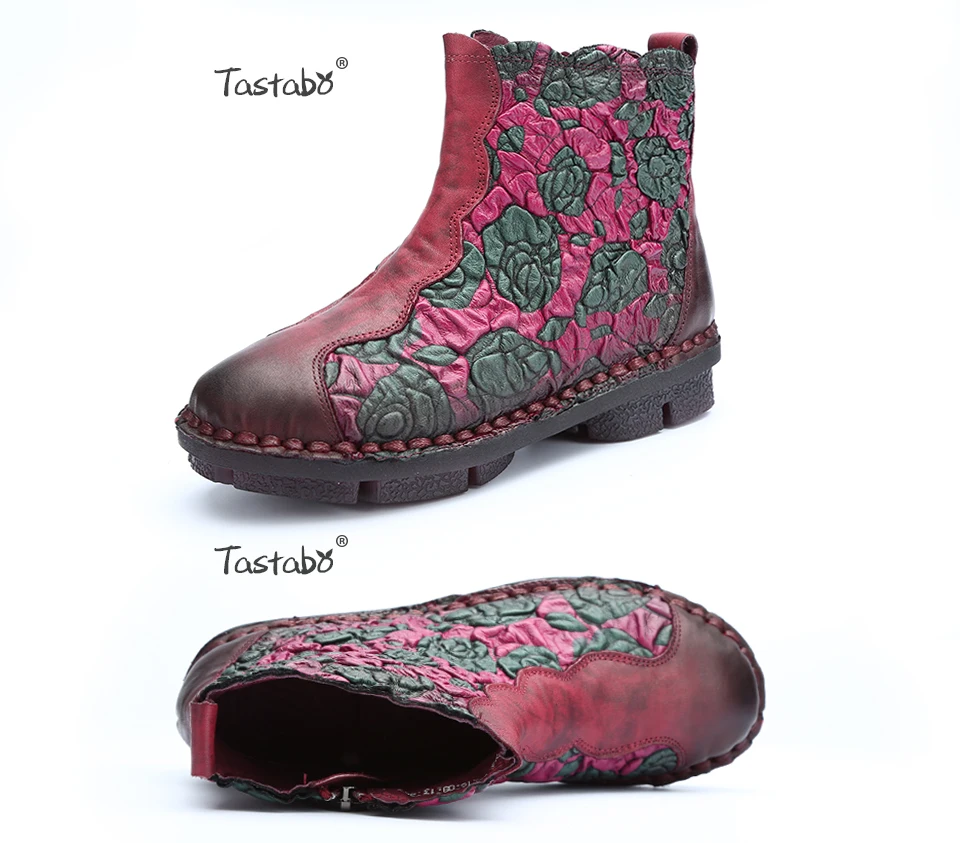 Tastabo Folk Style Martin Boots Genuine Leather Ankle Shoes Vintage Mom Women Shoes Retro Handmade Boots For Women 18