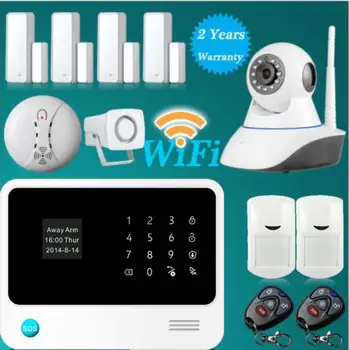 

433mhz WiFi GSM GPRS SMS Wireless Home Security Intruder Alarm System with 2MP HD Wifi IP Camera wireless smoke detector