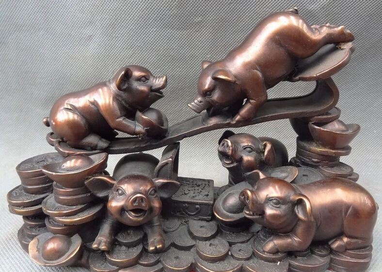 JP S62 8" China Pure Bronze Zodiac Animal Wealth Coin 9 Pig Head On RuYi YuanBao Statue
JP S62 8" China Pure Bronze Zodiac Animal Wealth Coin 9 Pig Head On RuYi YuanBao Statue