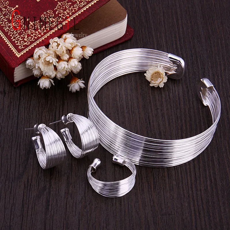 GNIMEGIL Women's Engagement Silver Color Jewelry Sets Fashion Jewelry Set Multi-Stands Rings Earrings Bangles Drop Shipping
GNIMEGIL Women's Engagement Silver Color Jewelry Sets Fashion Jewelry Set Multi-Stands Rings Earrings Bangles Drop Shipping