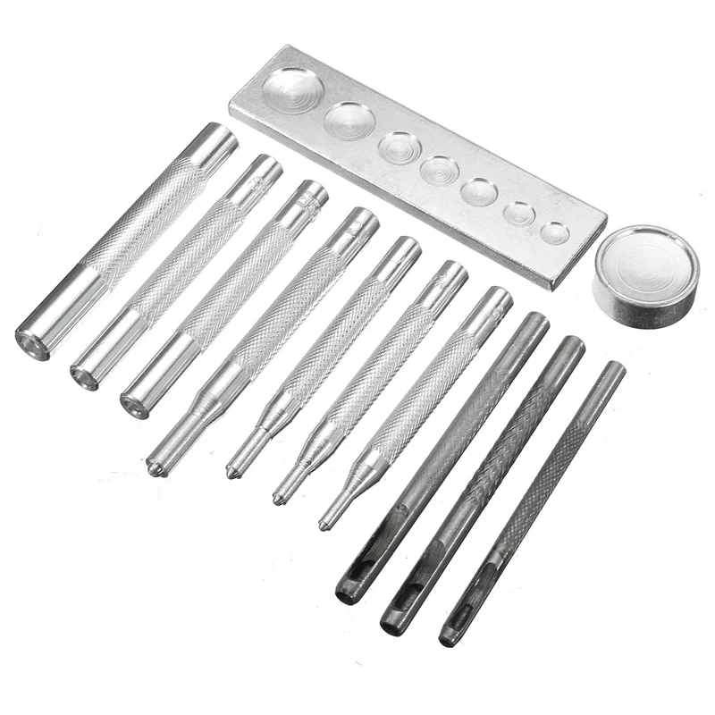 12pcs Metal Snap Rivet Fastener Buttons Installation Tool Kit for Leather Crafts Hand Punch Tool Set DIY Material Accessories
12pcs Metal Snap Rivet Fastener Buttons Installation Tool Kit for Leather Crafts Hand Punch Tool Set DIY Material Accessories