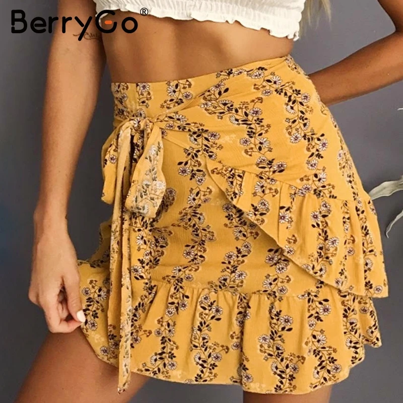 BerryGo Ruffle boho chic wrap skirt women Floral print female mini skirt plaid Mermaid casual high waist short skirt summer 2018
BerryGo Ruffle boho chic wrap skirt women Floral print female mini skirt plaid Mermaid casual high waist short skirt summer 2018