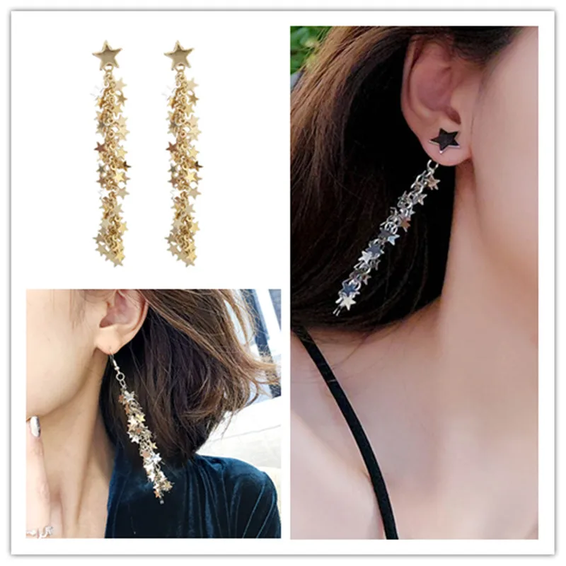 Retro gold earrings Acme contracted metal stars long eardrop female earrings fashion woman stud earrings fine jewelry accessorie
Retro gold earrings Acme contracted metal stars long eardrop female earrings fashion woman stud earrings fine jewelry accessorie