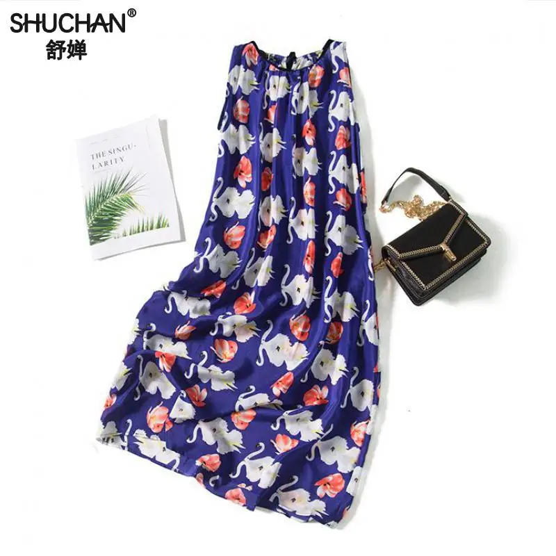 Shuchan Swan Print Silk Dress Blue Straight Beach Style Sleeveless Tank Dresses Are Long Loose Sundress Summer Female A0038
Shuchan Swan Print Silk Dress Blue Straight Beach Style Sleeveless Tank Dresses Are Long Loose Sundress Summer Female A0038