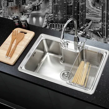 

SUS 304 Stainless Steel Nickel Brushed Undermount Kitchen Sink Set With Solid Brass Pull out Faucet Wooden Chopboard Spoon fork