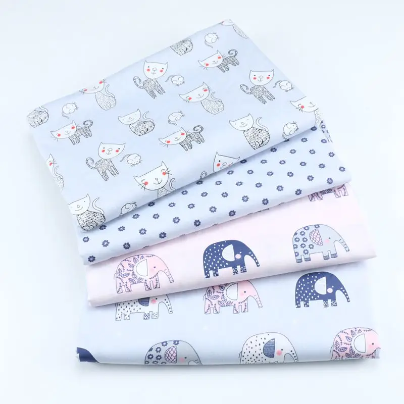 

50x50cm Animal Cat Elephant Cotton Fabrics Sewing Quilting Patchwork Printed Cloth for Needlework DIY Handmade Material Tissus