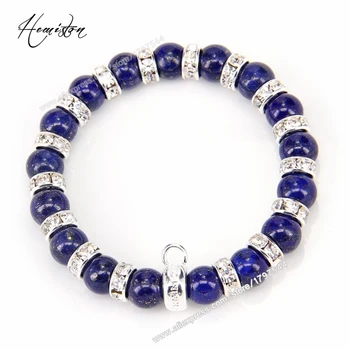 Thomas Style Lapis Lazuli Bead, Rhinestone Bead Bracelet with a Branded Charm Carrier, Bijoux Jewelry for Women TS 76 
Thomas Style Lapis Lazuli Bead, Rhinestone Bead Bracelet with a Branded Charm Carrier, Bijoux Jewelry for Women TS 76