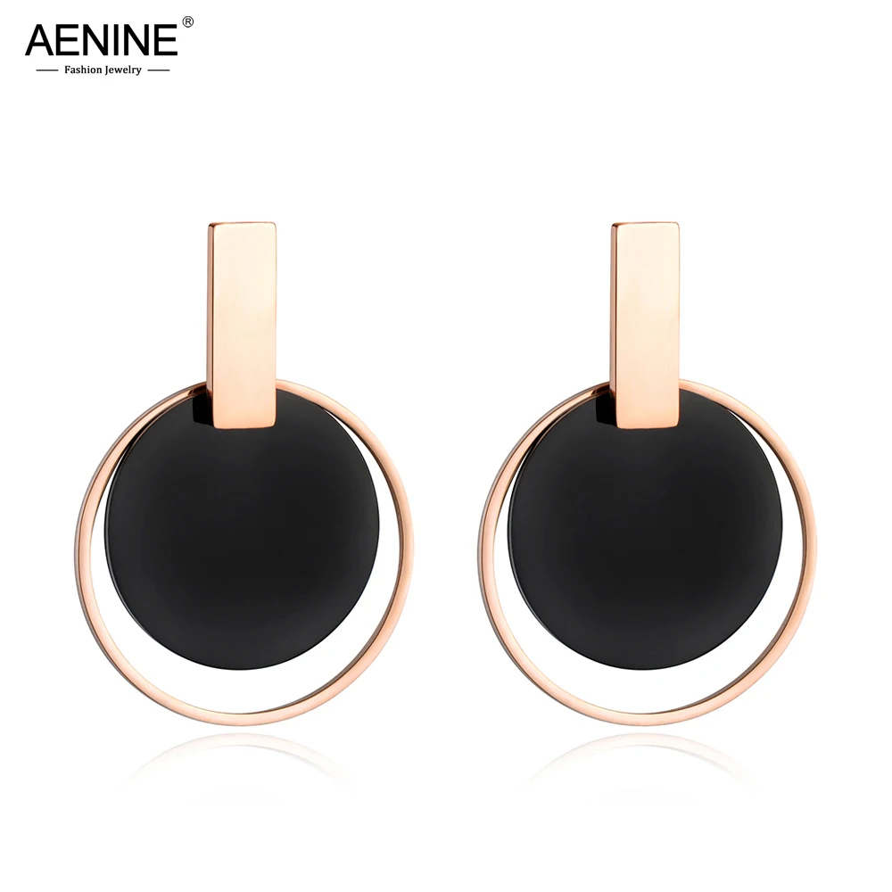 AENINE Black Disc & Rose Gold Color Circle Earrings For Women Exaggeration Stainless Steel Jewelry Pendientes Mujer Moda AE18089
AENINE Black Disc & Rose Gold Color Circle Earrings For Women Exaggeration Stainless Steel Jewelry Pendientes Mujer Moda AE18089