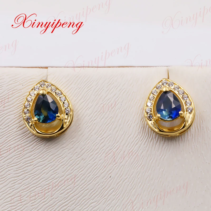 Xinyipeng18K yellow gold inlaid natural sapphire studs women shape appears as the droplets form
Xinyipeng18K yellow gold inlaid natural sapphire studs women shape appears as the droplets form