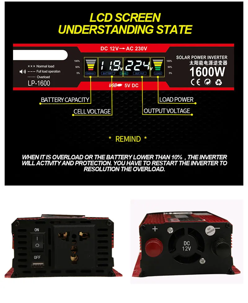 For KIA RIO Cerato Sportage Car Inverter 12v 220v Power Inverters DC AC Voltage Converter 2000W 1000W Auto Adapter LED Charger (11)
