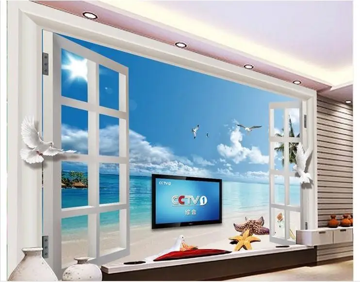 

Customized 3d wallpaper 3d wall murals 3 d sea beach mural summer scenery outside the window beauty mural wallpaper room