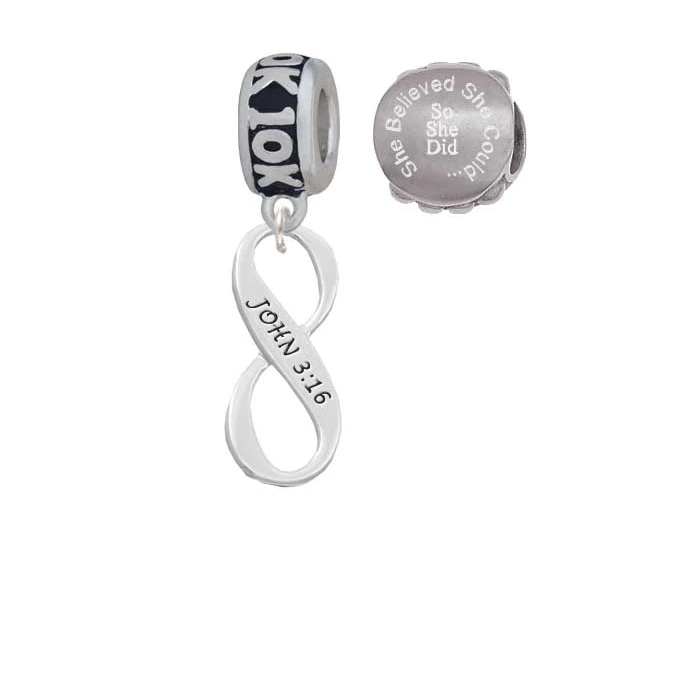 John 3:16 Infinity Sign 10K Run She Believed She Could Charm Beads (Set of 2)