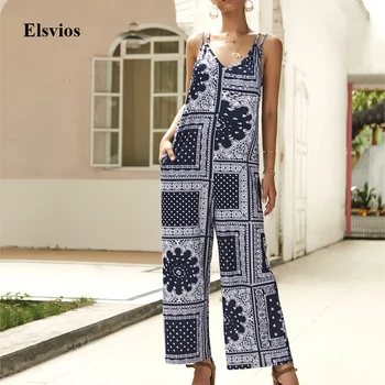 Elsvios Sexy Double Strap Print Boho Beach Jumpsuit Summer Women Sleeveless Wide Leg Romper Elegant V-neck Backless Overalls
Elsvios Sexy Double Strap Print Boho Beach Jumpsuit Summer Women Sleeveless Wide Leg Romper Elegant V-neck Backless Overalls
