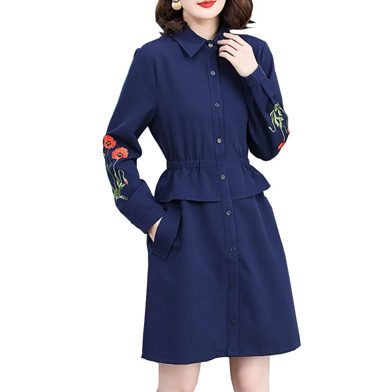 Plus Size Fall Dresses For Women Plump Long Sleeve Buttons Navy Blue Dress Oversize 4xl 5xl Embroidery Dress Sukienka Damska
Plus Size Fall Dresses For Women Plump Long Sleeve Buttons Navy Blue Dress Oversize 4xl 5xl Embroidery Dress Sukienka Damska