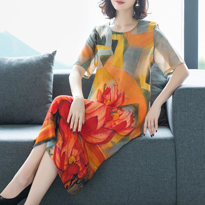 Fashion 2019 New Summer Women Dress Vintage Imitate Real Silk Printed Dress Loose Casual Short Sleeve Ladies Plus Size Dresses
Fashion 2019 New Summer Women Dress Vintage Imitate Real Silk Printed Dress Loose Casual Short Sleeve Ladies Plus Size Dresses