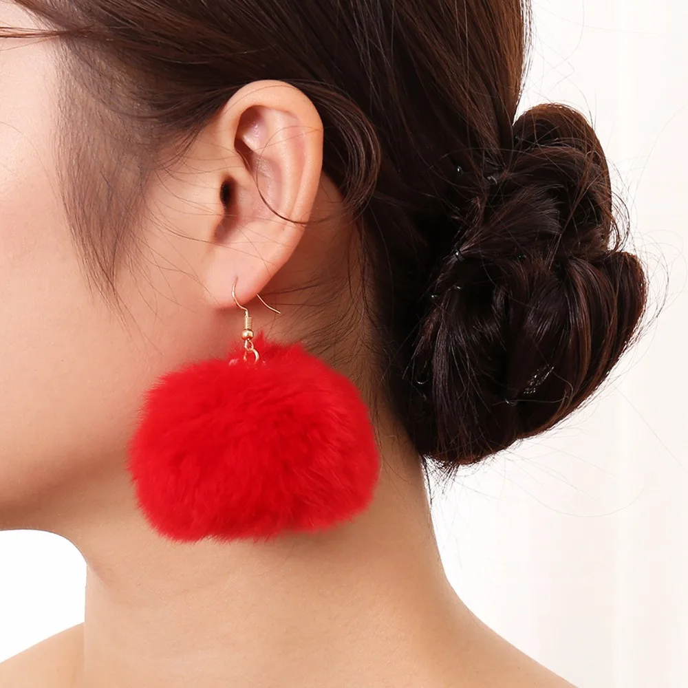Fashion Unique Soft Fur Ball PomPom Long Earrings15