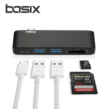 basix USB C Hub type c Adapter with 2 USB 3.0 ports, SD and MicroSD Card slots and a Charging port for MacBookPro usb Type C Hub
basix USB C Hub type c Adapter with 2 USB 3.0 ports, SD and MicroSD Card slots and a Charging port for MacBookPro usb Type C Hub