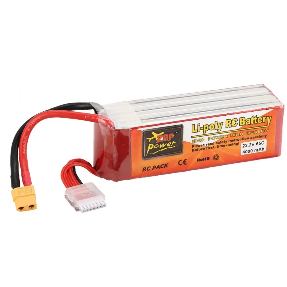 

ZOP Power 22.2V 4000mAh 65C 6S 1P Lipo Battery XT60 Plug Rechargeable for RC Racing Drone Quadcopter Helicopter Car Boat Model
