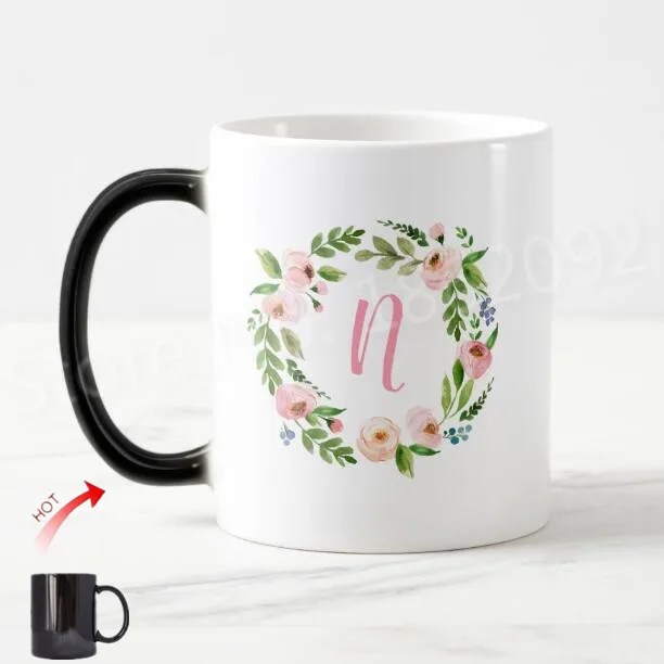 

Женская розовая Персонализированная монограмма подарок на день рождения Новинка стильная Акварельная Цветочная инициальная кофейная кружка чашка для чая креативные Волшебные кружки