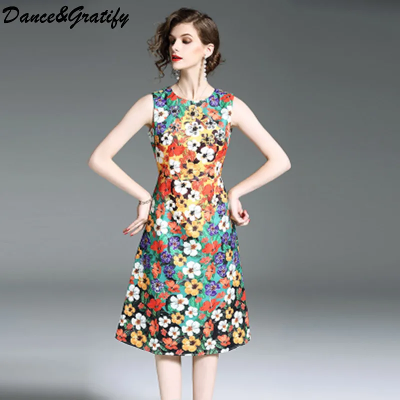High Quality Women Runway Designer Dress Fashion 2018 New Summer Sleeveless Vintage Print Jacquard Party Dress Plus Size
High Quality Women Runway Designer Dress Fashion 2018 New Summer Sleeveless Vintage Print Jacquard Party Dress Plus Size