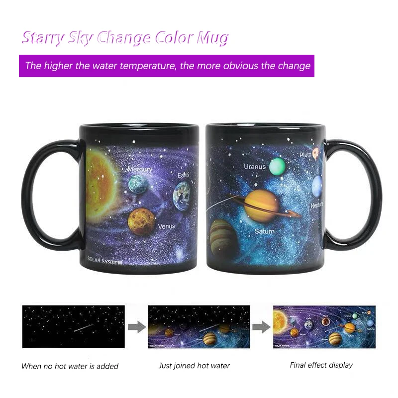 

Креативная керамическая кружка, меняющая цвет, термопрозрачная кофейная чашка, подарок для друзей, Студенческая чашка для завтрака, Кружка со звездой и Солнечной системой