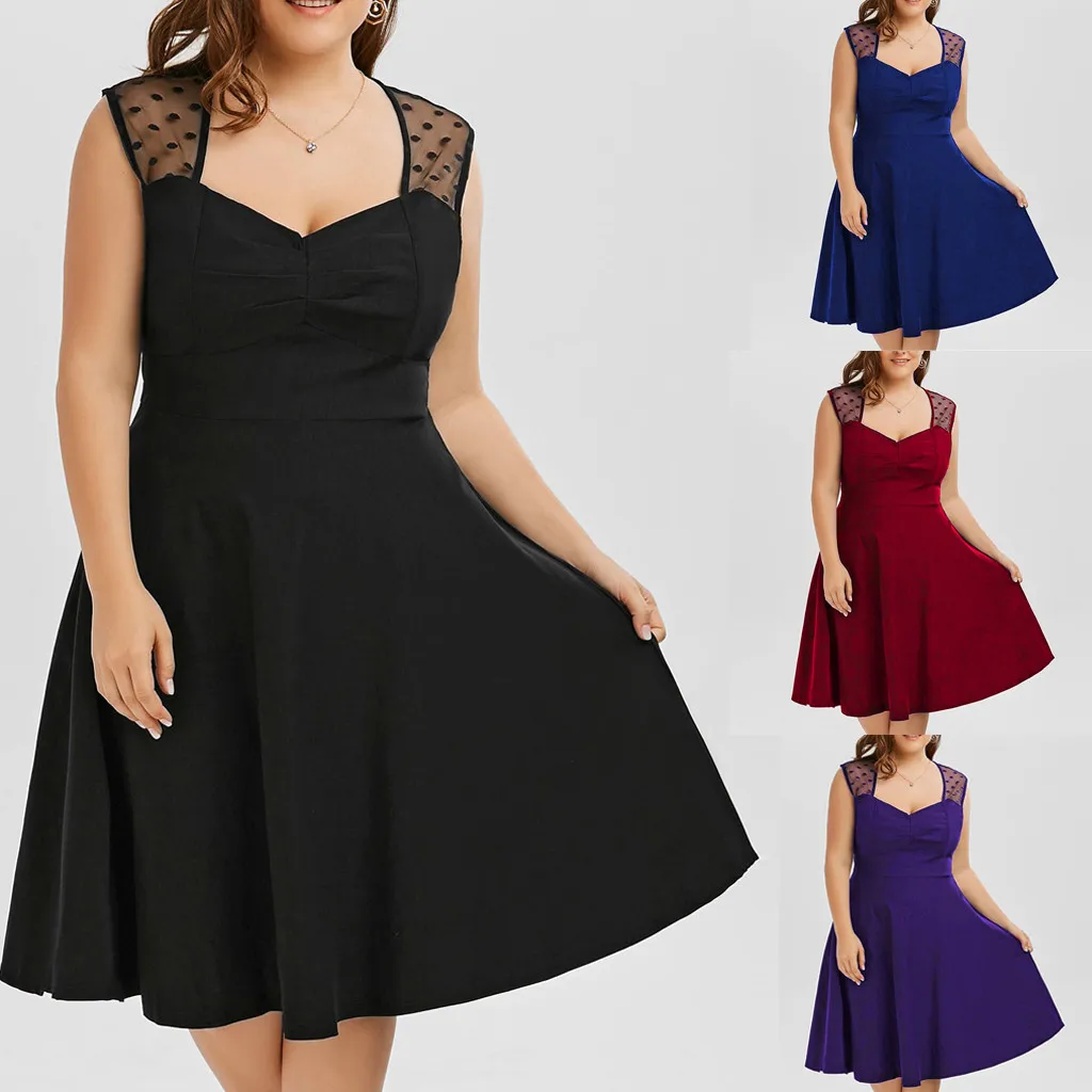 Women Plus Size V-neck Sexy Sleeveless Polka Dot Mesh Pleated Slim Dress Vintage Sexy Bohemian
Women Plus Size V-neck Sexy Sleeveless Polka Dot Mesh Pleated Slim Dress Vintage Sexy Bohemian