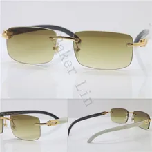 

Hot FRAMES RIMLESS Best Quality with White Inside Black Buffalo Horn Sunglasses Unisex luxury brand Wood 18K Gold Sun Glasses