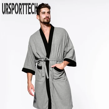 

Casual Waffle Knit Cotton Male Robes Bathrobes Long-sleeved Sauna SPA Bathrobes Roupao Lovers Kimono Pajama Robes Man Nightgown