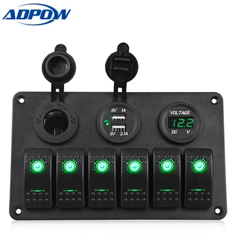 ADPOW 6 Gang Boat Rocker Switch Panel Dual Usb Car Charger 12V Voltmeter Auto Boat Marine Cigarette Lighter Led Car Switch Panel
ADPOW 6 Gang Boat Rocker Switch Panel Dual Usb Car Charger 12V Voltmeter Auto Boat Marine Cigarette Lighter Led Car Switch Panel