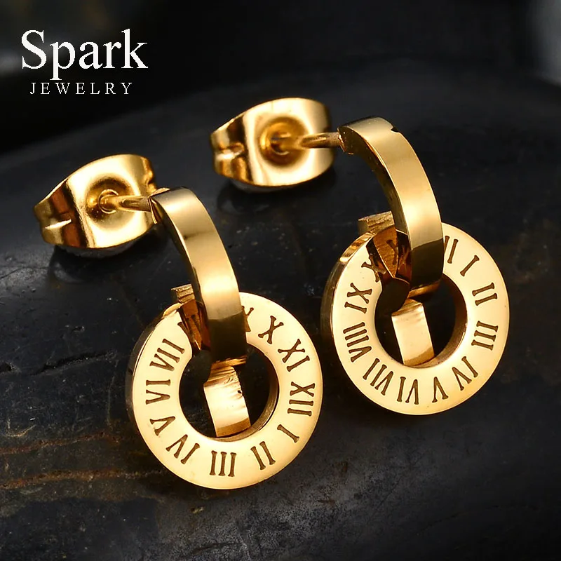 

High Quality Stainless Steel Round Number Stud Earrings For Women Never Fade Gold Color Hollow Boucle d'oreille Dropshipping