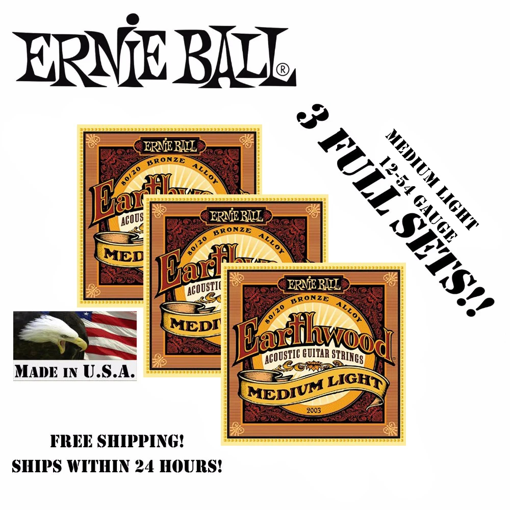 3 Packs! Original Ernie Ball 2003 Earthwood Medium Light Acoustic Guitar Strings Bronze Acoustic Set, .012 - .054
3 Packs! Original Ernie Ball 2003 Earthwood Medium Light Acoustic Guitar Strings Bronze Acoustic Set, .012 - .054