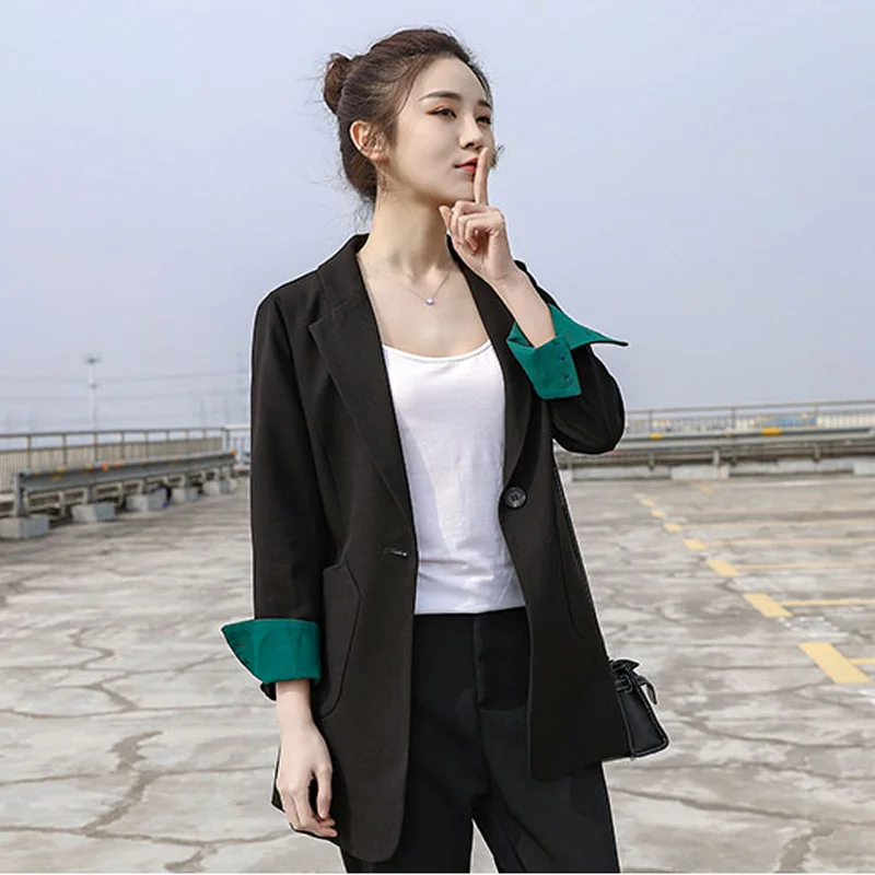 Elegant One-button Contrast Color Women Blazer Notched Collar Pockets Female Loose Jackets 2019 Office Ladies Outerwear
Elegant One-button Contrast Color Women Blazer Notched Collar Pockets Female Loose Jackets 2019 Office Ladies Outerwear