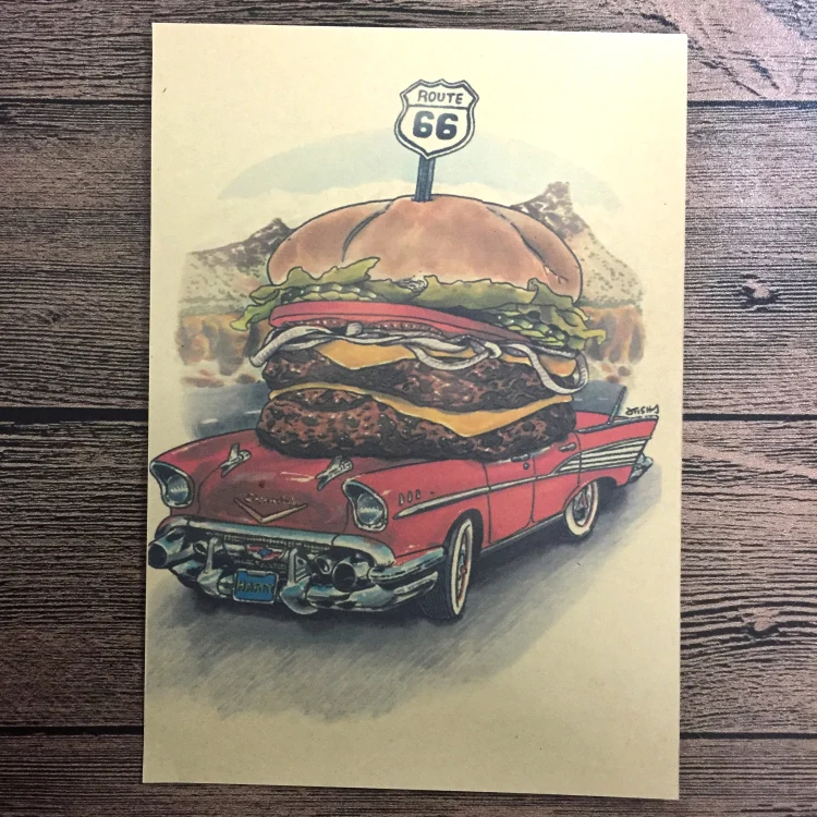 Hamburger Car Vintage Route 66 Poster Retro Wall Art Crafts Paper Living Room Paint Sticker Decor for bar cafe 42x30cm ZNP-B077
Hamburger Car Vintage Route 66 Poster Retro Wall Art Crafts Paper Living Room Paint Sticker Decor for bar cafe 42x30cm ZNP-B077