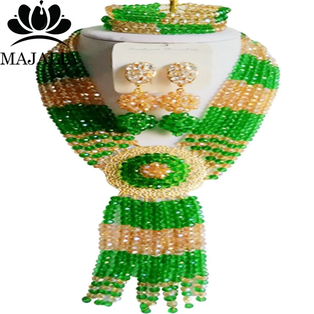 Trendy green Nigerian wedding African beads jewelry set crystal necklace bracelet earrings Majalia A well-known brand 1029
Trendy green Nigerian wedding African beads jewelry set crystal necklace bracelet earrings Majalia A well-known brand 1029