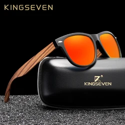 Женские солнцезащ.очки с дерев.дужками KINGSEVEN, черные солнцезащитные очки с деревянными заушниками, с квадратными поляризованными зеркальны...