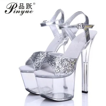 Big Size 34-44 15/17 Thin High Heels Women Crystal Pumps Sexy Transparent Sandals Platform Nightclub Shoes Glitter Silver
Big Size 34-44 15/17 Thin High Heels Women Crystal Pumps Sexy Transparent Sandals Platform Nightclub Shoes Glitter Silver