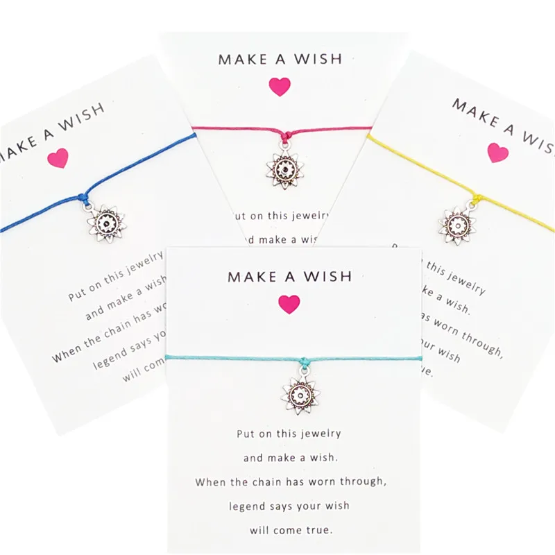10PC/lot Girls Friendship Engagement Wedding Bridesmaid Silver Make a Wish Sunflower Bracelets Gifts for Women&Men JewelryCustom
10PC/lot Girls Friendship Engagement Wedding Bridesmaid Silver Make a Wish Sunflower Bracelets Gifts for Women&Men JewelryCustom