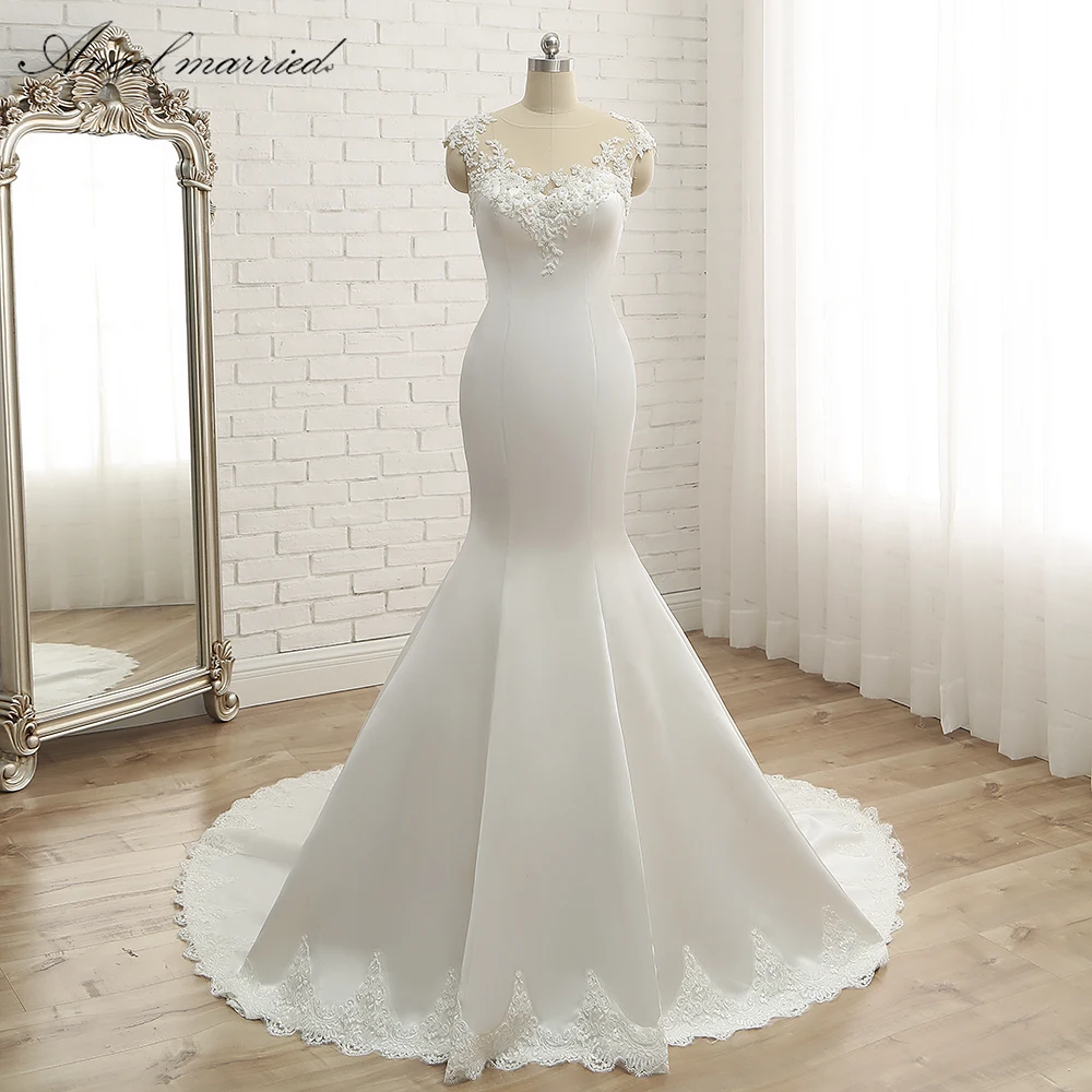 Angel married wedding Dresses simple mermaid white satin bridal dress appliques lace robe de mariee vestidos de noivas 2019
Angel married wedding Dresses simple mermaid white satin bridal dress appliques lace robe de mariee vestidos de noivas 2019