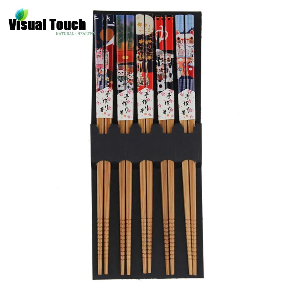 Visual Touch Lucky Cat Bamboo Ecological Chopsticks Handmade Wood Wooden Chopstick Set 5 pairs/Set
Visual Touch Lucky Cat Bamboo Ecological Chopsticks Handmade Wood Wooden Chopstick Set 5 pairs/Set