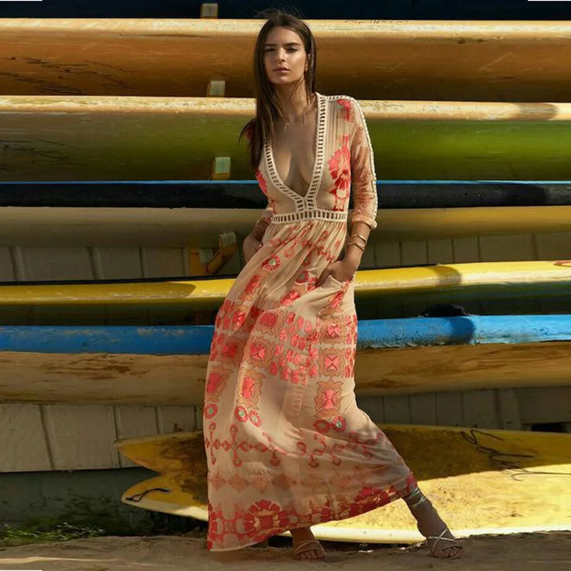 Fashion Solid Summer Bohemian Beach Dress V Neck Long Sleeve Maxi Women Dresses A-Line Vestidos Verano 2019
Fashion Solid Summer Bohemian Beach Dress V Neck Long Sleeve Maxi Women Dresses A-Line Vestidos Verano 2019