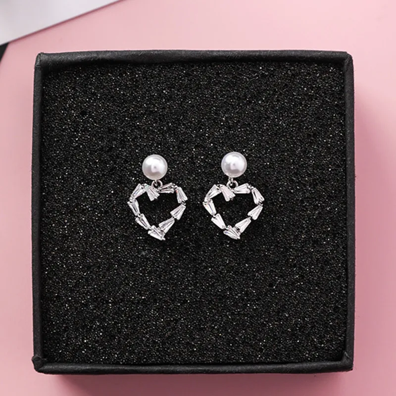 Фото Luxury Crystal Rhinestone Round Circle Love Heart Drop Earrings for Women Girls Tiny Fashion Pearl Earring Jewelry Brinco 6G2010 | Украшения