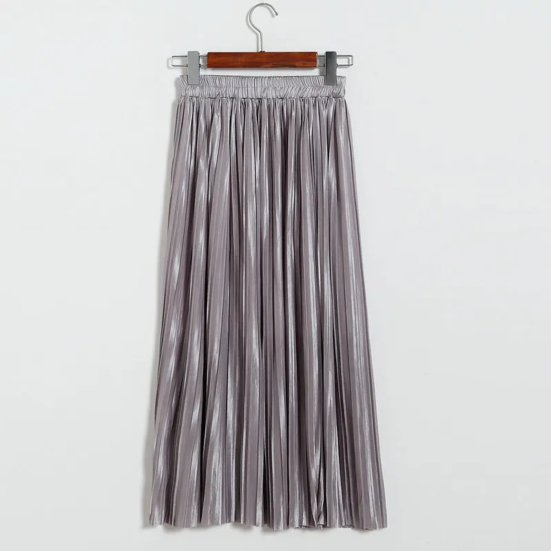 Lustrous pleated skirt metallic mid-length skirt for women of fall 2017 new Korean style joker long skirt (8)