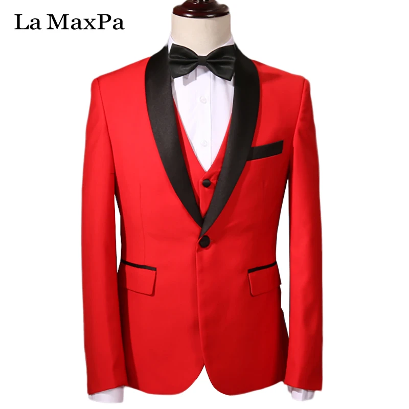 Image La MaxPa (jacket+pants+vest) 2017 New brand custom made men suit wool wedding suit for man slim fit prom party red business suit