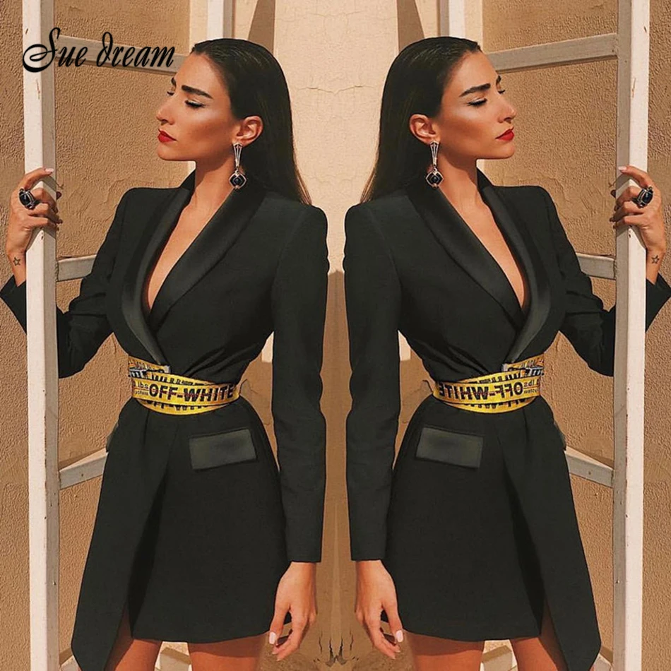 2019 new ladies office irregular dress black suit jacket female V-neck long-sleeved belt pocket mini fashion summer dress
2019 new ladies office irregular dress black suit jacket female V-neck long-sleeved belt pocket mini fashion summer dress