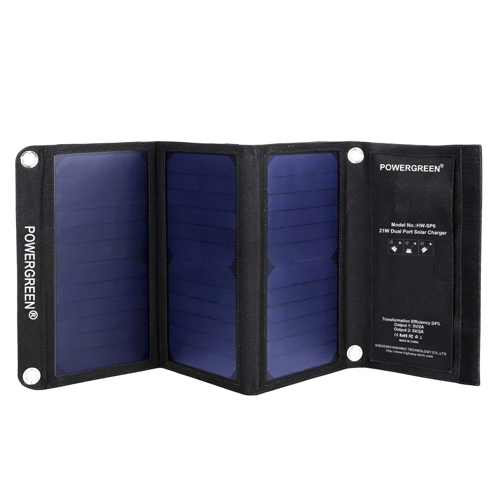 

PowerGreen Fast Charging Solar Panels Charger 21W Foldable Solar Power Bank Bag Battery Pack for Iphone