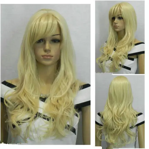 shun heat resistant Party hair shipping>>>Excellent Blonde Long Slanting bangs women Wig 10.21 |